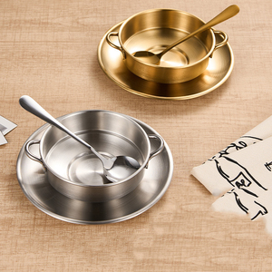 Juego de platos y cuencos estilo coreano con asa y cuchara, color oro/plata, vajilla multiusos, cuenco <span class=keywords><strong>doble</strong></span> para arena, hielo, azúcar y agua. - Product Image 4
