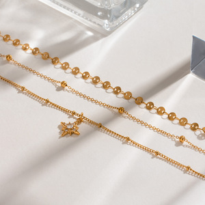 Collar con Colgante <span class=keywords><strong>de</strong></span> Cadena <span class=keywords><strong>de</strong></span> Bambú y Estrella en Acero Inoxidable con Capas Electrochapadas, Joyería Moderna Hipoalergénica e Impermeable para Mujer - Product Image 4