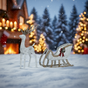 <b>Christmas</b> Reindeer Sleigh Decoration Metal Outdoor Indoor Holiday Decor Traditional Style <b>Boxed</b> Packaging - Product Image 2