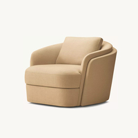 Fauteuil Club Moderne de Luxe Pivotant à 360° avec Dossier Courbé, Revêtement Beige, Confortable, Mousse Haute Densité, pour Villa