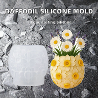 Moule en silicone Relief Daffodil pour pot de bougie rond, idéal pour la fabrication de pots de fleurs en plâtre et béton DIY