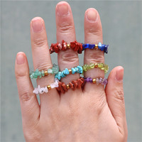 Bague bohème en pierre naturelle faite à la main bague en perles de pierres précieuses en vrac élastique multicolore pour femmes