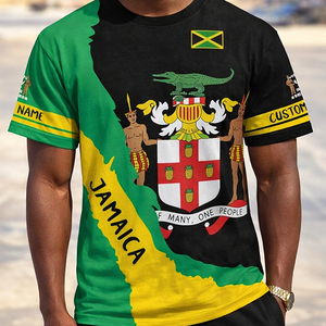 Camiseta con Estampado 3D de la Bandera de Jamaica y León, Nueva, en Oferta, para Hombre y Mujer, Estilo Jamaicano, Verde y Negro, Manga Corta - Product Image 1