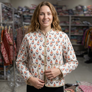 Veste matelassée en coton pour femme, imprimé animal, col en V, manches longues, printemps, fermeture à bouton unique, longueur standard, CADEAU POUR ELLE - Product Image 1