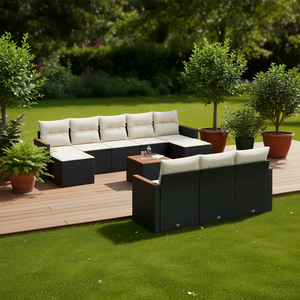 Conjunto de Sofás de Ratán Modernos para Exteriores en Negro con Cojines de Espuma de Alta Densidad Impermeables para Jardín o Patio - Product Image 2