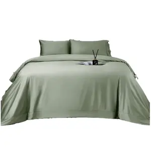 Juego de sábanas de cama de enfriamiento transpirable de bambú 100% King Twin que incluye fundas de almohada de sábana plana para uso doméstico y hotelero