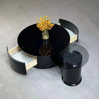 Set meja kopi mewah, meja kopi Modern, Set meja samping kopi hitam, furnitur rumah kaca kayu untuk ruang tamu