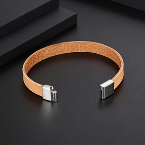 Classic Orange <b>Leather</b> Cuff <b>Bracelet</b> with Silver Clasp Unisex Fashion Jewelry - Product Image 3