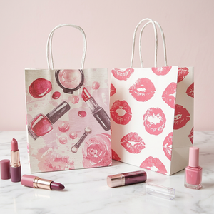Mini Cosmetic <b>Gift</b> <b>Bags</b> With Lip Print And Makeup Design Art Paper Twisted Handles Recyclable <b>Luxury</b> Style Offset Printing - Product Image 1