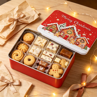 Boîte en fer blanc rectangulaire durable avec couvercle coulissant, thème maison de pain d'épices de Noël, pour rangement multifonction de biscuits et bonbons de Noël
