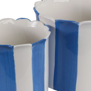Vasi per Fiori in Ceramica a Forma di Cilindro con Bordo Ondulato, Blu e Bianchi a Strisce, per Interni ed Esterni, Vasi Decorativi per Piante - Product Image 6