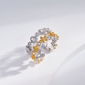 custom plata 925 sterling <b>silver</b> flower double color <b>ring</b> fashion jewelry vintage minimalist <b>adjustable</b> 18k gold plated <b>rings</b> - Product Image 2