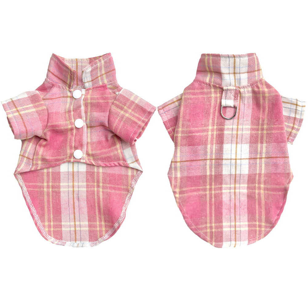 Chemise à carreaux rose avec bouton D