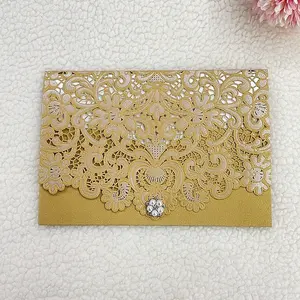 Factory price custom luxury laser cut wedding invitation card with flower acrylic diamond