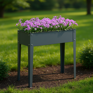 Jardinera Elevada de Metal, Color Gris Oscuro, Diseño Cuadrado Moderno, para Plantas y Flores - Product Image 2