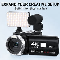 Caméscope 48MP 4K avec zoom 18X, écran tactile rotatif de 3,0 pouces, WiFi, vision nocturne, MicroSD, 9 modes, éclairage LED, caméra DV