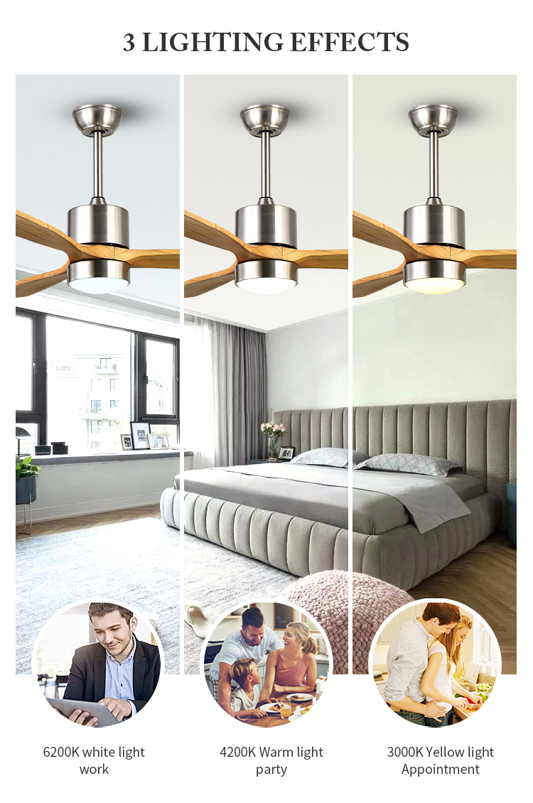 Breezelux New Arrival Modern Popular Decorative Wooden Fan Silent Design Ceiling Fan With Led Light