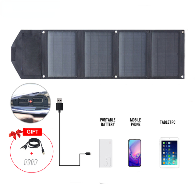 Portable Solar Charger Foldable Solar Panel Dual USB Fast Charging 7W 28W For Outdoor Phone Tablet Mobile Power Bank Car Battery