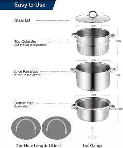 Exprimidor de frutas de acero inoxidable 304 de 28cm, vaporizador, <span class=keywords><strong>destilador</strong></span> de agua de acero inoxidable, multiolla con tapa de vidrio templado - Product Image 4