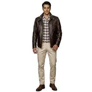 Veste à capuche zippée en cuir véritable style vintage pour homme Finer Threads Automne Hiver 2026 avec poches - Product Image 1