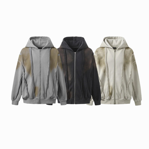 เสื้อฮู้ดซิป KingSen ผู้ชาย ผ้าฝ้าย 100% ทรงหลวม ไหล่ตก ซิปหน้า แบบโอเวอร์ไซส์ ลุคซักยืด สไตล์สตรีทแวร์ ปรับแต่งได้ - Product Image 1