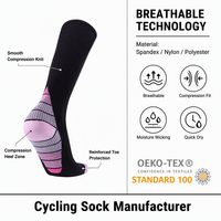 Chaussettes de cyclisme à compression avec logo personnalisé, hauteur genou |   Talon à blocs de couleur dégradés |   Chaussettes de route respirantes