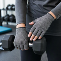 Gants de compression en coton sans doigts, antidérapants, compatibles écran tactile, gris, durables, respirants, pour soulager la douleur de l'arthrite et de la polyarthrite rhumatoïde