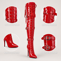 Bottes de pole dance à triple boucle, hauteur genou, talon aiguille 12 cm, à lacets et fermeture éclair, en PU, bout rond, talons mode, pour scène exotique