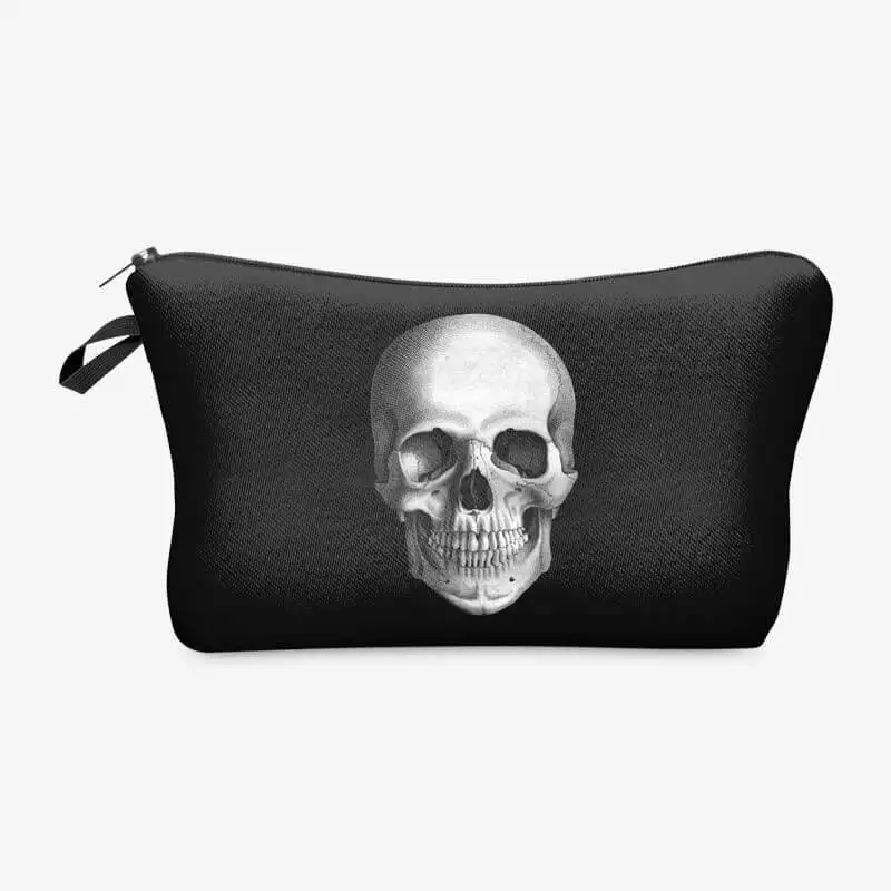 YS-Y022 Hot sale personality black canvas makeup clutch bags skull cosmetic zipper washing bag