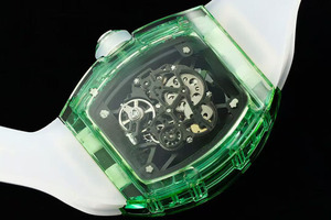 Fashionable and Trendy Designer Style Barrel-shaped 3501 Green Crystal Tourbillon <b>Skeletonized</b> <b>Automatic</b> Mechanical Men's <b>Watch</b> - Product Image 5