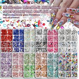 12 Grilles de <span class=keywords><strong>Strass</strong></span> pour Ongles de Luxe Multicolores Mélangés, <span class=keywords><strong>Strass</strong></span> Super Scintillants à Dos Plat pour Nail Art - Product Image 1