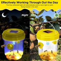 Asesino de avispas para colgar al aire libre Trampas para moscas reutilizables Trampa para abejas con energía solar Trampa para avispas con luz LED Uv