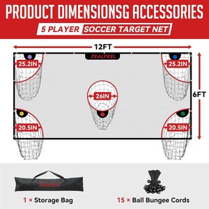 Attrezzatura per Allenamento di Tiro all'Ingrosso, Rete da Calcio Portatile 12x6ft con 5 Zone di Punteggio - Product Image 3