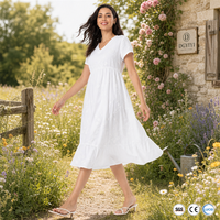 Robe midi en coton 180 GSM pour femme, décontractée, de soirée, brodée, taille empire, coupe trapèze, motif floral, confortable, logo personnalisé, OEM ODM, tailles XS-5XL