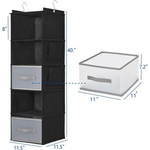 5-Layer Hanging Closet Organizer With 2 Drawers Foldable Storage For Bedroom Clothes Neatening 11.8x11.8x39.4 Inches - Product Image 3