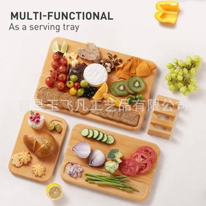 Bamboo Cutting Board Set With Stand Double Sided Rectangular Natural <b>Wood</b> Color Handle Creative Style Kitchen Chopping <b>Blocks</b> - Product Image 3