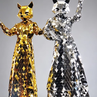 Costume de tête de renard en miroir doré et argenté, robe à chevilles en miroir acrylique, tenue de scène avec masque animal pour événements, fêtes et spectacles