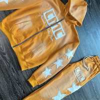 Ensemble jogging et sweat à capuche zippé coupe ample en coton épais thermique délavé à l'acide, avec logo personnalisé, broderie et impression, style décontracté automne
