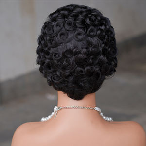 핫 세일 치오마 위그 13x4 HD 투명 레이스 프론트 픽시 컬리 가발 내추럴 블랙 100% 생인모 가발 (흑인용) - Product Image 4