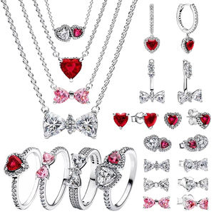 <span class=keywords><strong>Set</strong></span> Parure <span class=keywords><strong>Argento</strong></span> Sterling 925 con Zircone Scintillante Anello a Cuore Fiocco Colorato Orecchini e Collana Originale Gioielli di Lusso da Donna Idea Regalo - Product Image 1