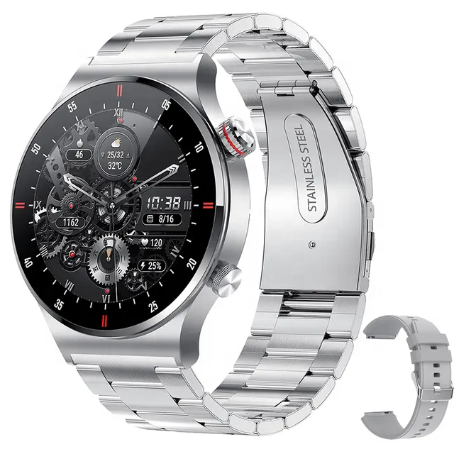QW33 Montres Intelligentes Smart Watches Hombre Stainless Steel BT Call Heart Rate Sports Fitness Tracker Smartwatch with Chain