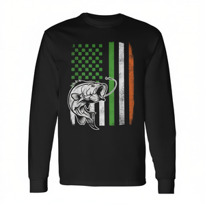 Camiseta Vintage de Manga Larga con Bandera Irlandesa Estadounidense del Día de San Patricio, Cuello Redondo Unisex para Adultos, Actividades Promocionales, Seda - Product Image 3