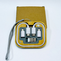 Kit Adaptor USB Pengisian Cepat Multi-Port USB C ke Type C/Micro Konverter Kotak Penyimpanan Bambu Kit Kabel Saku Kabel Data Hadiah