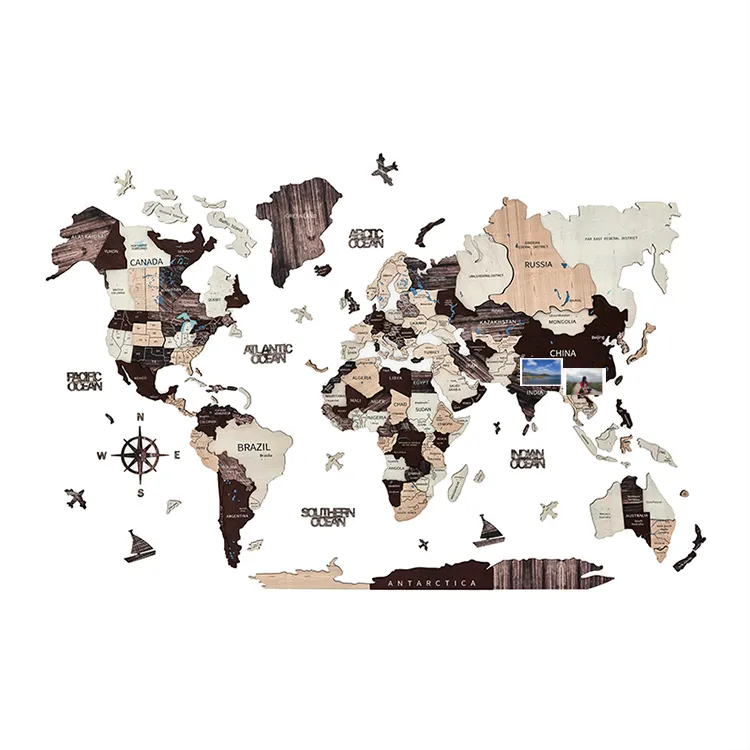 3D child tourism map puzzle national flag pushpin antique wooden world wall decoration art map