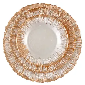 Sunyo Groothandel Fabriek Promotie Europese Luxe Stijl Glazen Dinerplaat Patroon Rand Gouden Bruiloft Oplader Platen