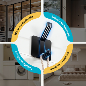 Perchero de Pared Moderno con 3 Ganchos de Metal, Diseño Minimalista Negro para Almacenamiento de Ropa - Product Image 4