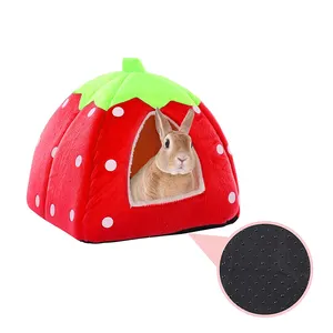 New Wholesale Bunny Gift Supplies Plush Hide House Strawberry Design Rabbit Cage for Home Decor