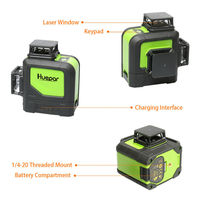 Huepar 360 903CG, batterie au lithium Rechargeable et mode d'impulsion extérieur faisceau vert 3D 12 lignes niveau laser rotatif Land Nivel