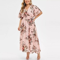 Robe décontractée à imprimé floral pour femmes grandes tailles, col en V, manches courtes, taille naturelle - Fournisseur ODM