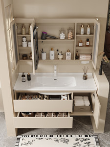 New smart bathroom light luxury bathroom cabinet combination ceramic integrated basin washbasin cabinet washstand - Product Image 1